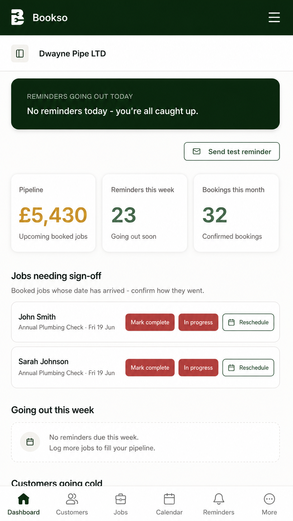 Bookso dashboard shown on a mobile phone
